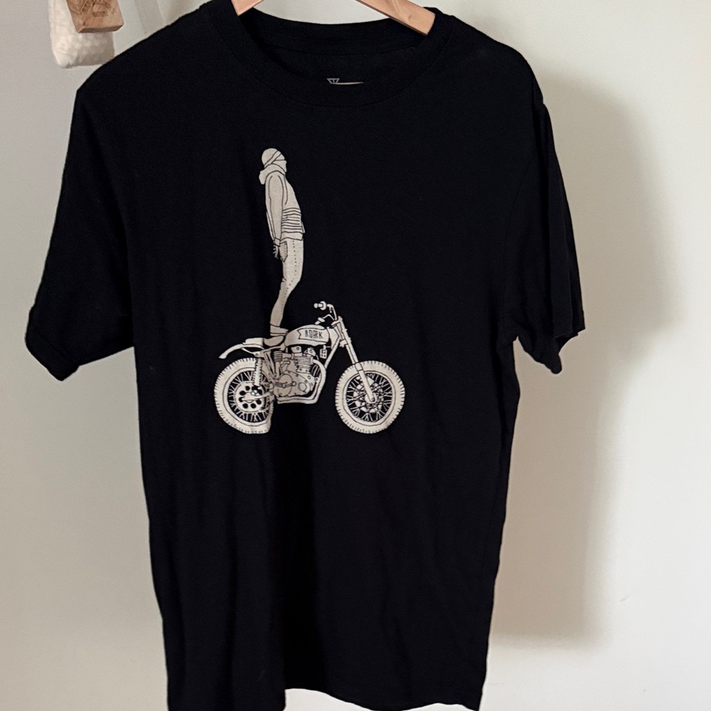 Black Graphic Tee with Motorcycle Illustration - Men